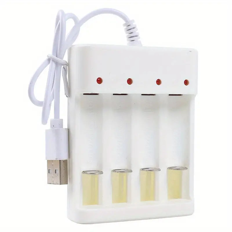 Chargeur de Piles Rechargeables AA avec 4 Accus Inclus – Kit Écologique USB/Prise Secteur