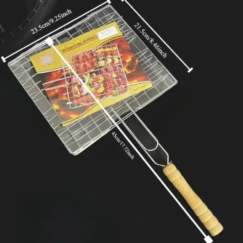 Grille barbecue pliable avec manche – Panier de cuisson en acier inoxydable pour viande, poisson et légumes