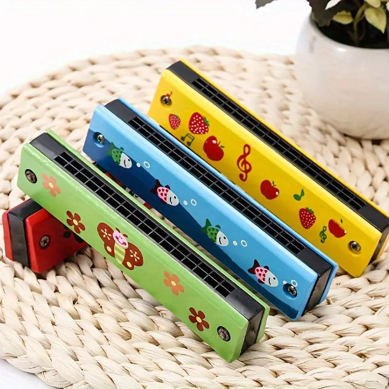 Harmonica Coloré pour Enfants – Instrument de Musique Éducatif en Bois avec Motifs Ludiques