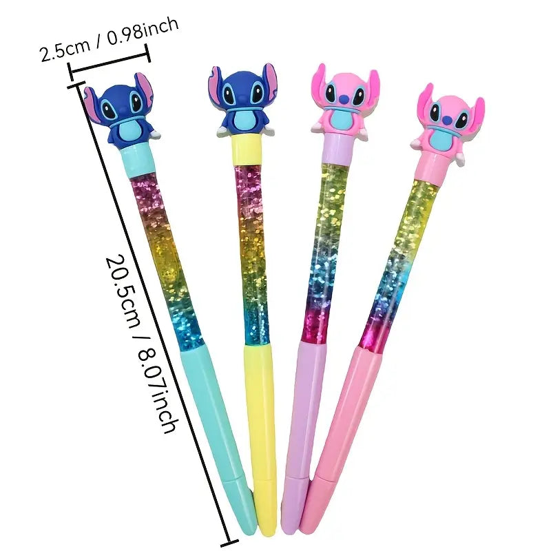 Stylos pailletés Stitch – Lot de 4 stylos gel kawaii pour enfants et fans de papeterie originale