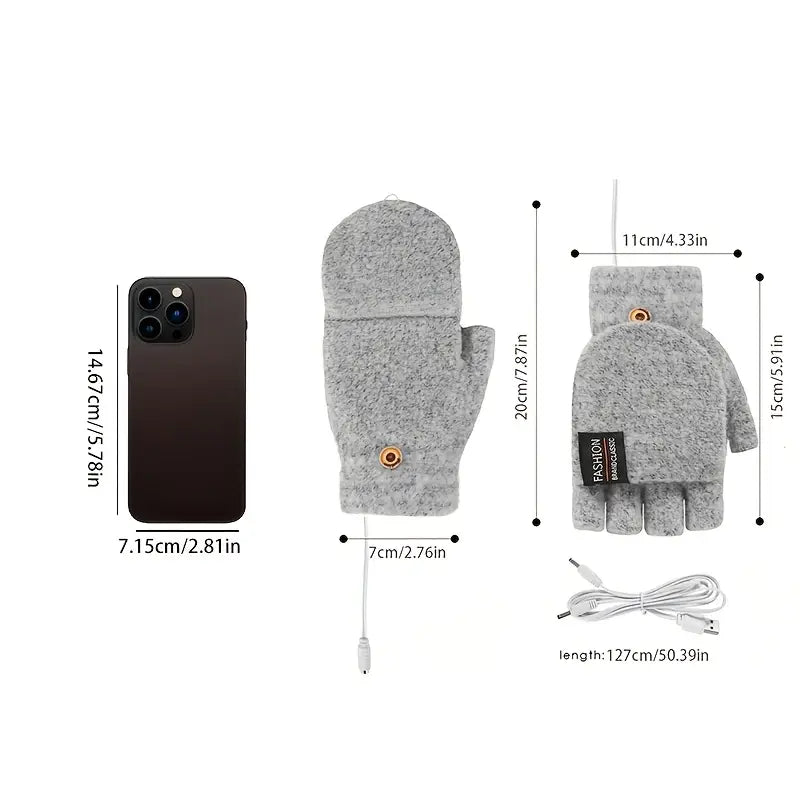 Gants chauffants USB demi-doigts – Confort thermique idéal pour l’hiver au bureau ou à la maison