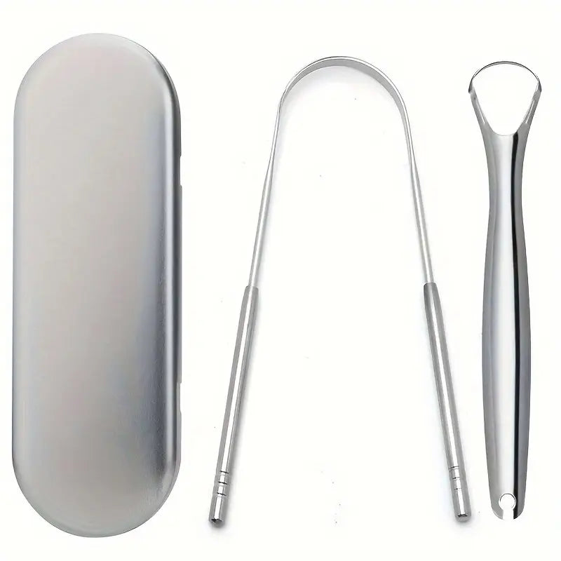 Kit Grattoirs Langue Inox avec Étui – Raclette Antibactérienne pour Hygiène Buccale Complète
