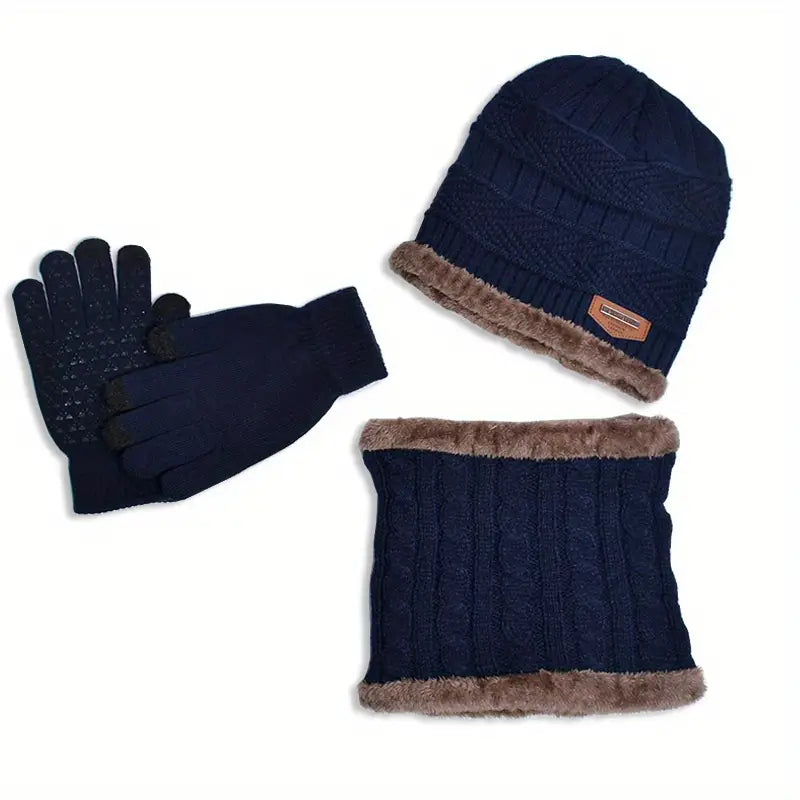 Ensemble Bonnet, Gants et Écharpe Enfant – Tricot Hiver Chaud Doublé Polaire