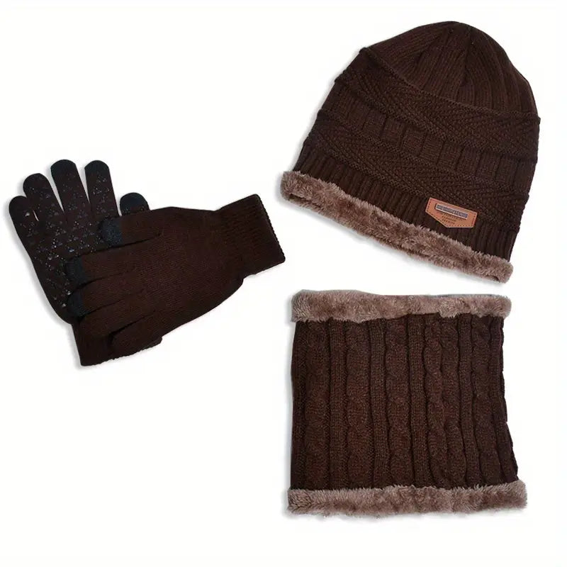 Ensemble Bonnet, Gants et Écharpe Enfant – Tricot Hiver Chaud Doublé Polaire