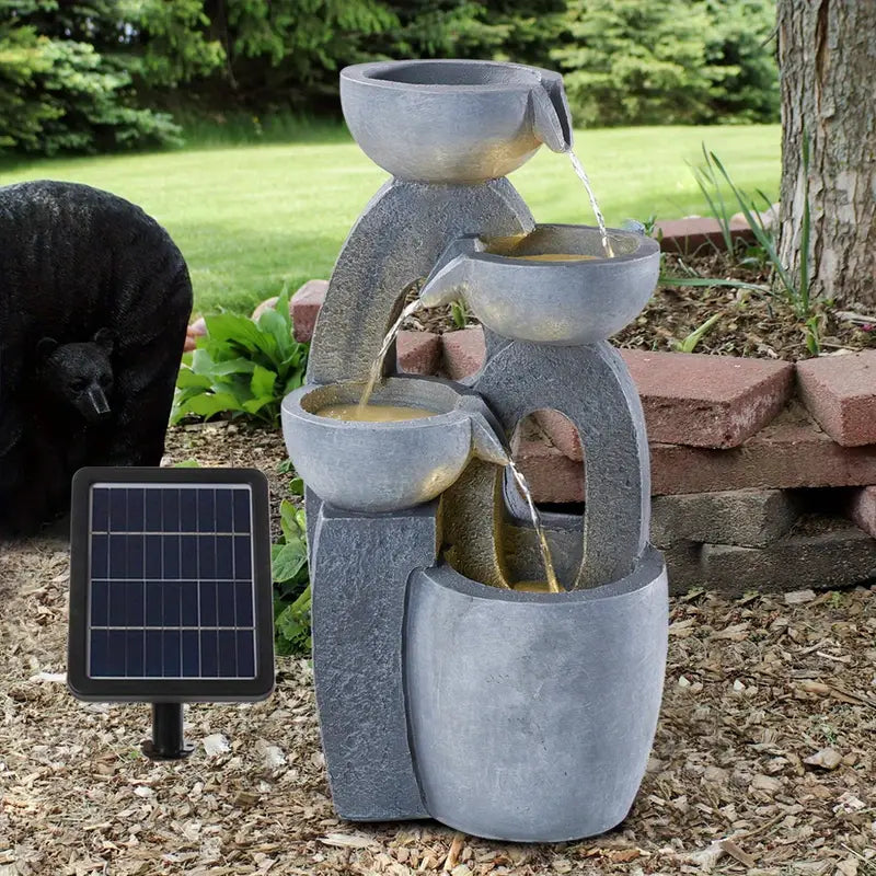 Fontaine de jardin solaire LED design moderne  Éclairage extérieur décoratif pour terrasse et balcon