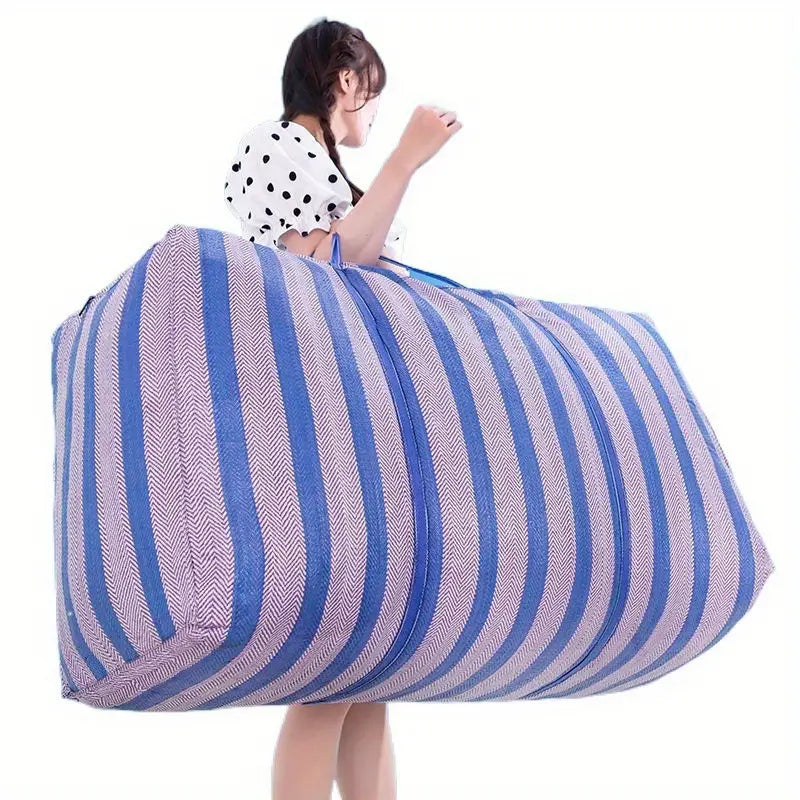 Sac de Rangement XXL 120L à Rayures – Grand Sac de Stockage Résistant pour Vêtements, Couvertures et Déménagement