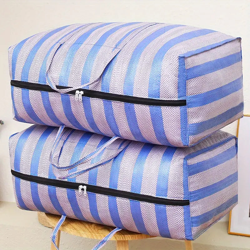 Sac de Rangement XXL 120L à Rayures – Grand Sac de Stockage Résistant pour Vêtements, Couvertures et Déménagement