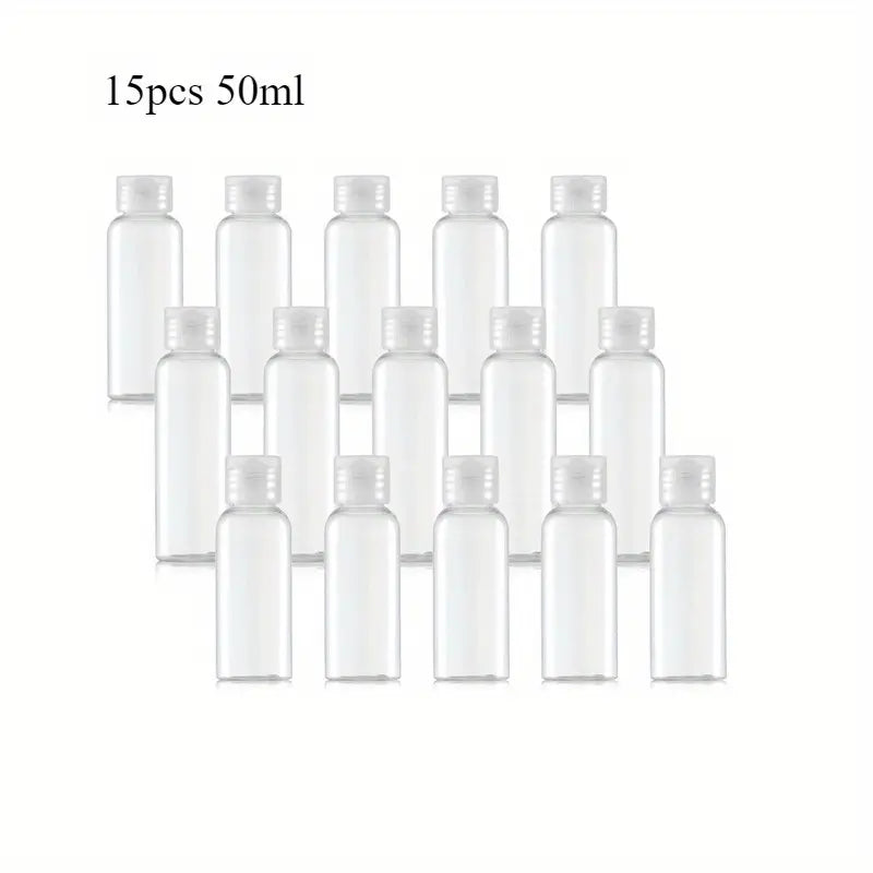Lot de 15 flacons rechargeables 30, 50, 100ml – Pots de toilette bébé transparents pour voyage et soins