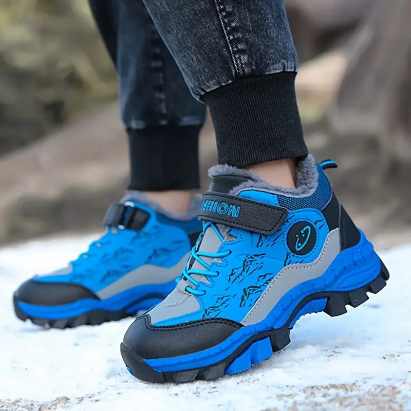 Bottes garçon de randonnée imperméables avec fourrure chaude – Chaussures d’hiver antidérapantes et résistantes