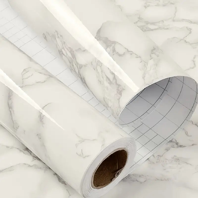 Papier Peint Adhésif Effet Marbre Blanc – Rouleau Étanche et Facile à Poser pour Cuisine, Salle de Bain et Meubles