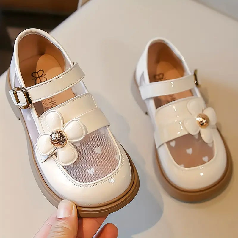 Chaussures fille élégantes blanches avec fleur – Mocassins sans lacets confortables pour cérémonies et fêtes