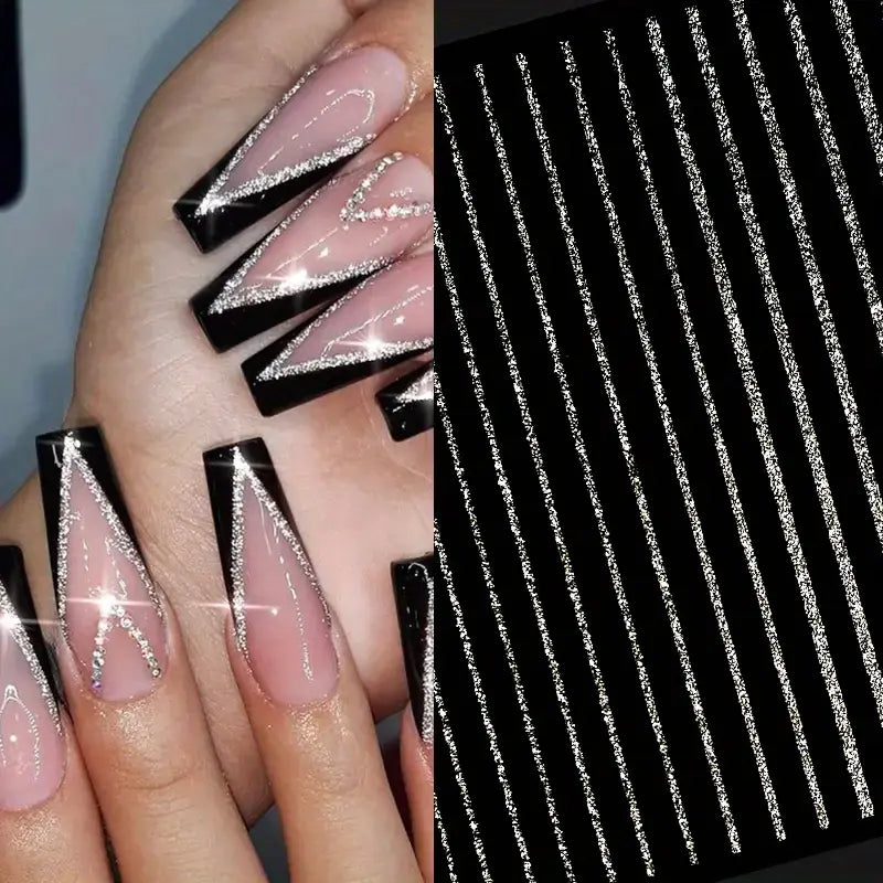 Stickers French Manucure Pailletés – Autocollants Nail Art Effet Brillant pour Ongles Stylés