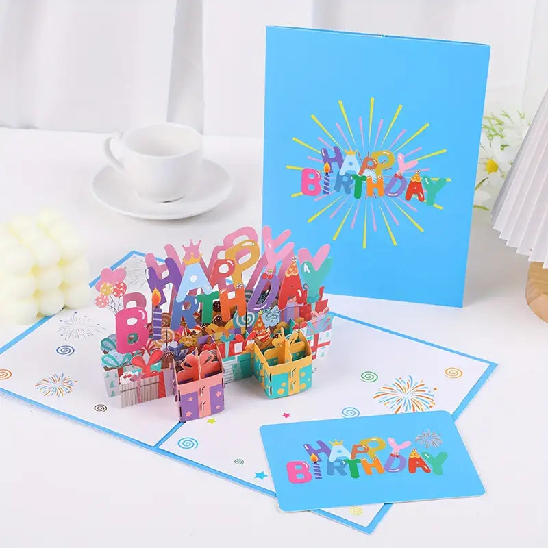 Lot de 2 Cartes d’Anniversaire Pop-Up Gâteau 3D – Carte de Vœux Originale et Colorée