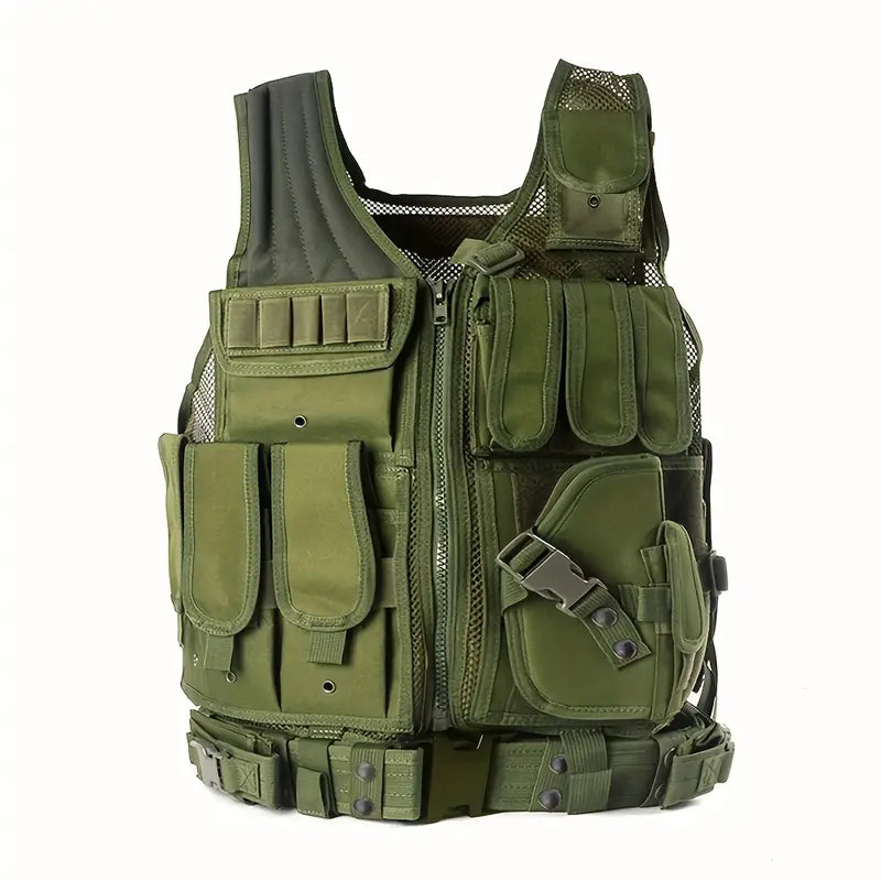 Gilet tactique militaire homme – Multi-poches avec ceinture ajustable pour airsoft, paintball et randonnée