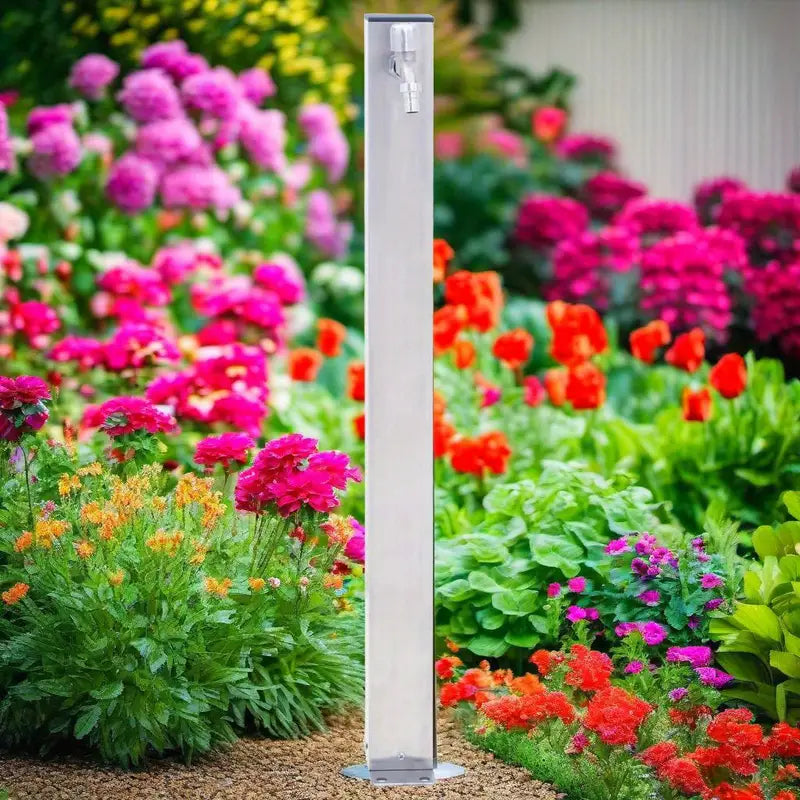 Borne de Jardin avec Robinet en Acier Inoxydable Colonne d’Arrosage Extérieure pour Jardin et Potager
