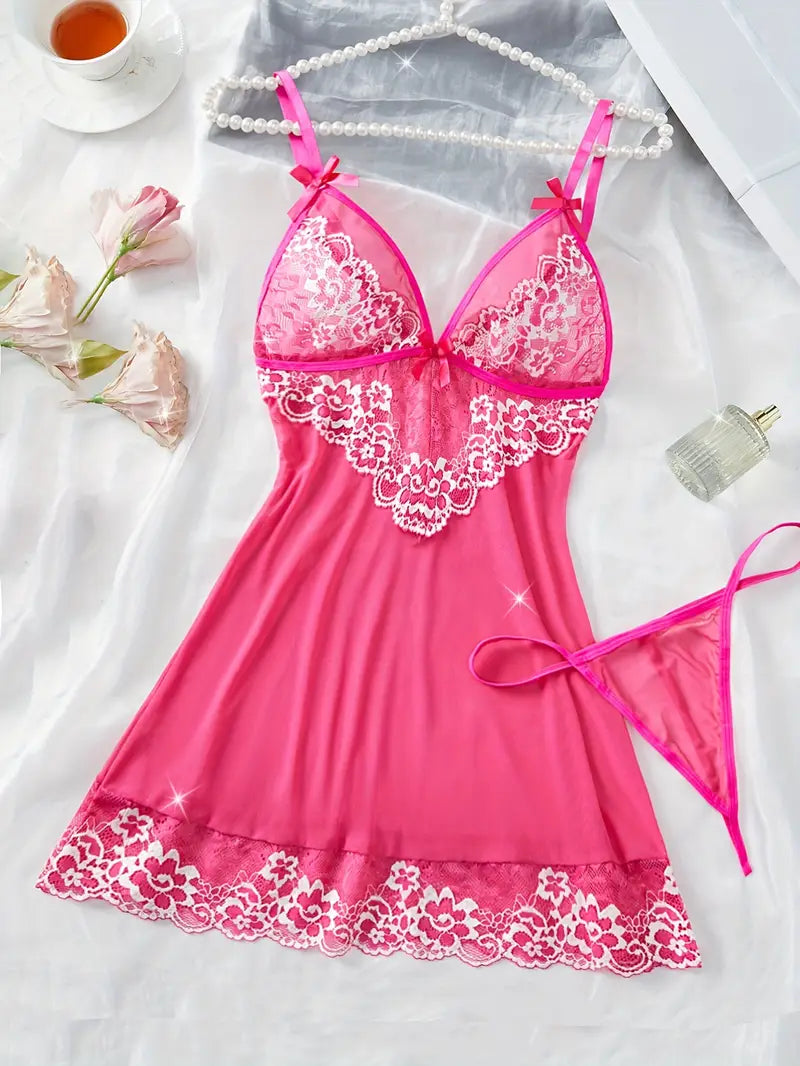 Nuisette Femme Dentelle Sexy – Sous-vêtements et Pyjamas Élégants avec String Assorti
