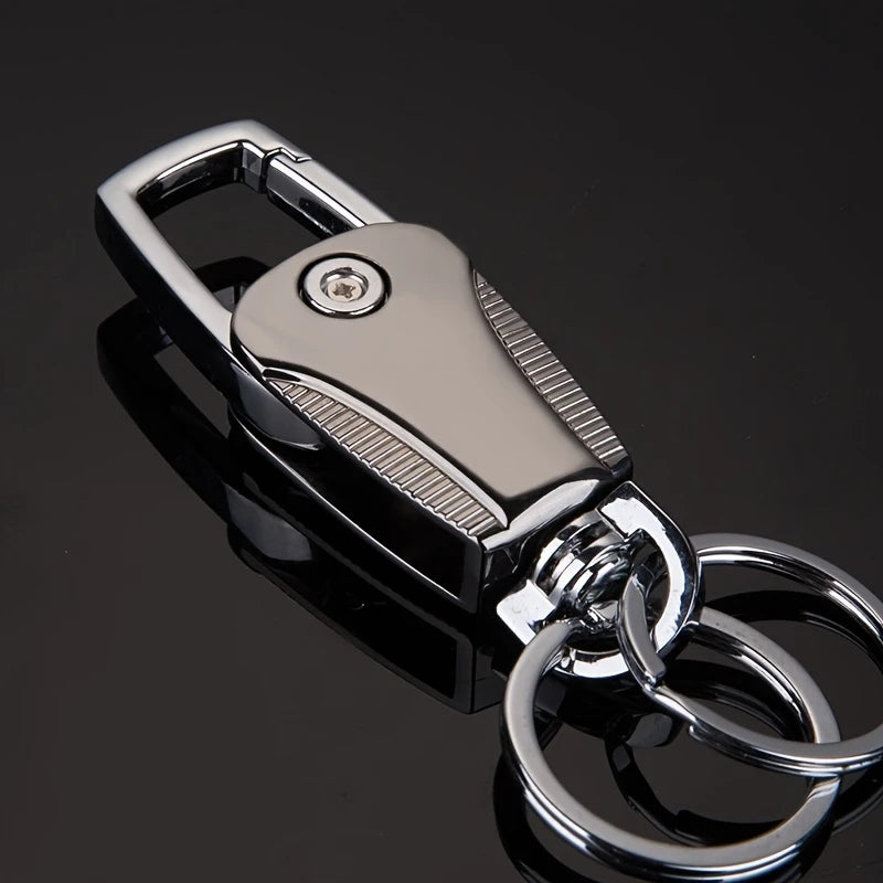Porte-Clés Voiture Métal Chromé – Design Premium avec Double Anneau et Mousqueton Sécurisé