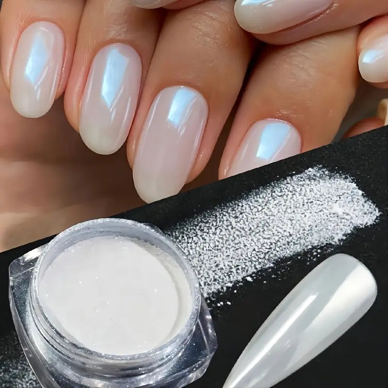 Poudre Effet Nacré Blanc – Vernis en Poudre Ultra Brillant pour Ongles Élégants