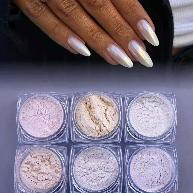 Kit de 6 Poudre pour Ongles Effet Nacré – Vernis en Poudre Nude et Irisé, Finition Brillante Professionnelle