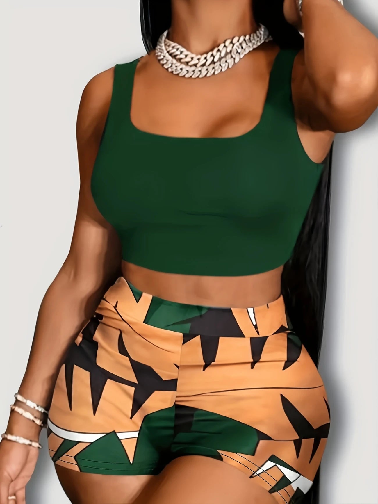 Short de Plage Femme Imprimé Graphique – Taille Haute Moulante, Style Sexy & Estival