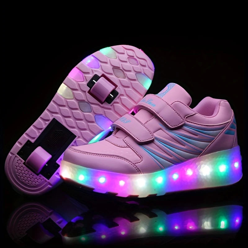Baskets Lumineuses Enfant – Chaussures LED à Scratch Rose avec Semelle Multicolore, Sport & Loisirs Tendance