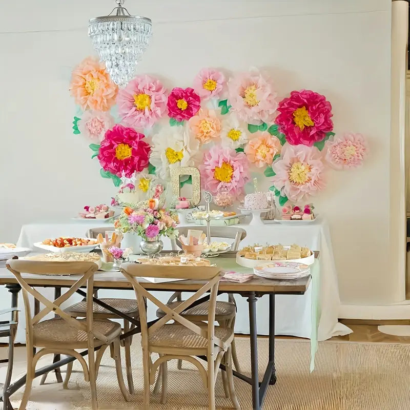 Fleurs Murales en Papier de Soie – Lot de 12 Décorations Colorées pour Classe, Fête ou Mur Créatif
