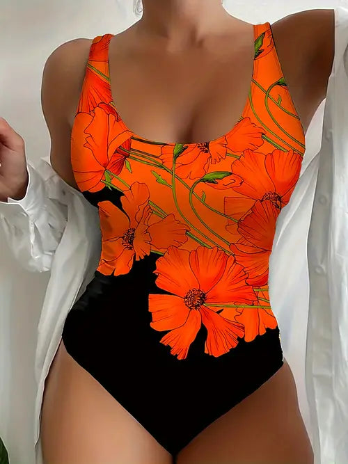 Maillot de bain une pièce à fleurs tropicales – Style rétro et élégant
