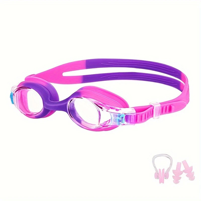 Lunettes de Natation Enfant Rose-Violet – Étanches avec Anti-Buée + Kit Nez et Oreilles Offert