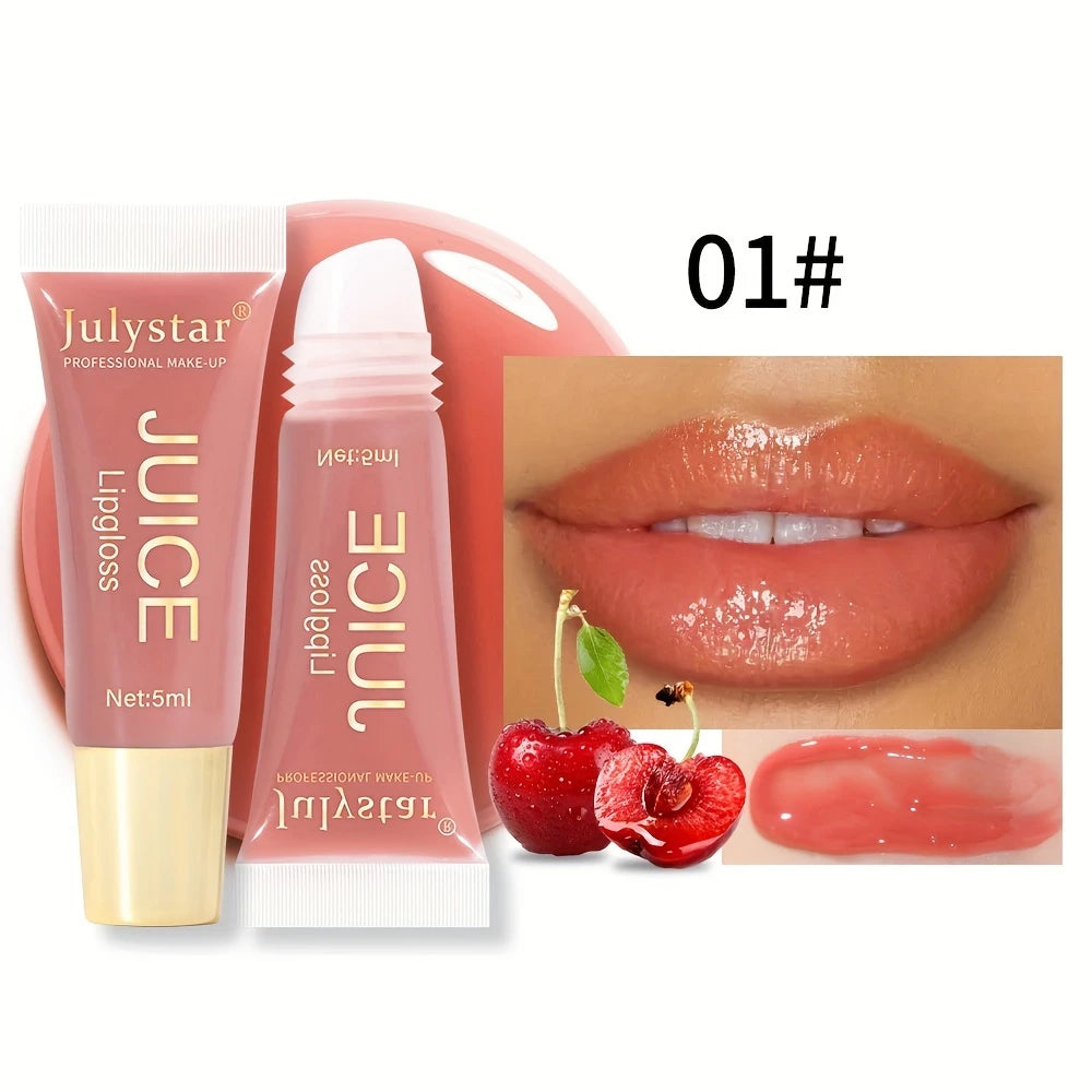 Gloss Lèvres Brillant JULYSTAR Teinte 01-04 – Effet Jus Hydratant Nude Caramel, Finition Naturelle & Gourmande