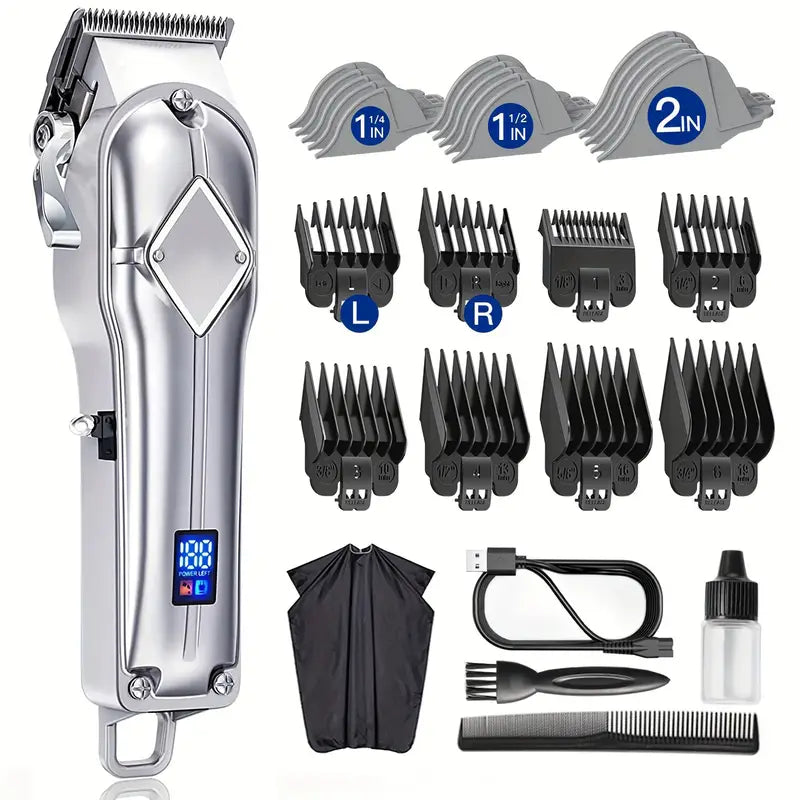 Tondeuse de Coupe Professionnelle Sans Fil – Écran LED, 12 Sabots, Kit Complet pour Coiffeur & Barbier