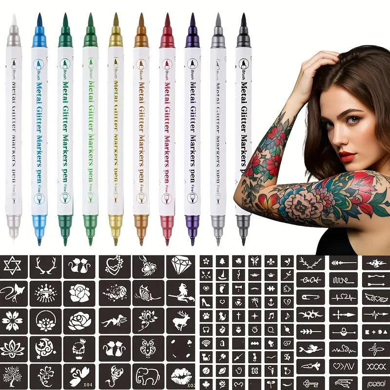 Feutres Tatouage Temporaire – Set de 13 Stylos Couleur Peau Waterproof | Marqueurs Tatouage Corps Non Toxiques, Effaçables – Idéal Enfants, Artistes & Fêtes