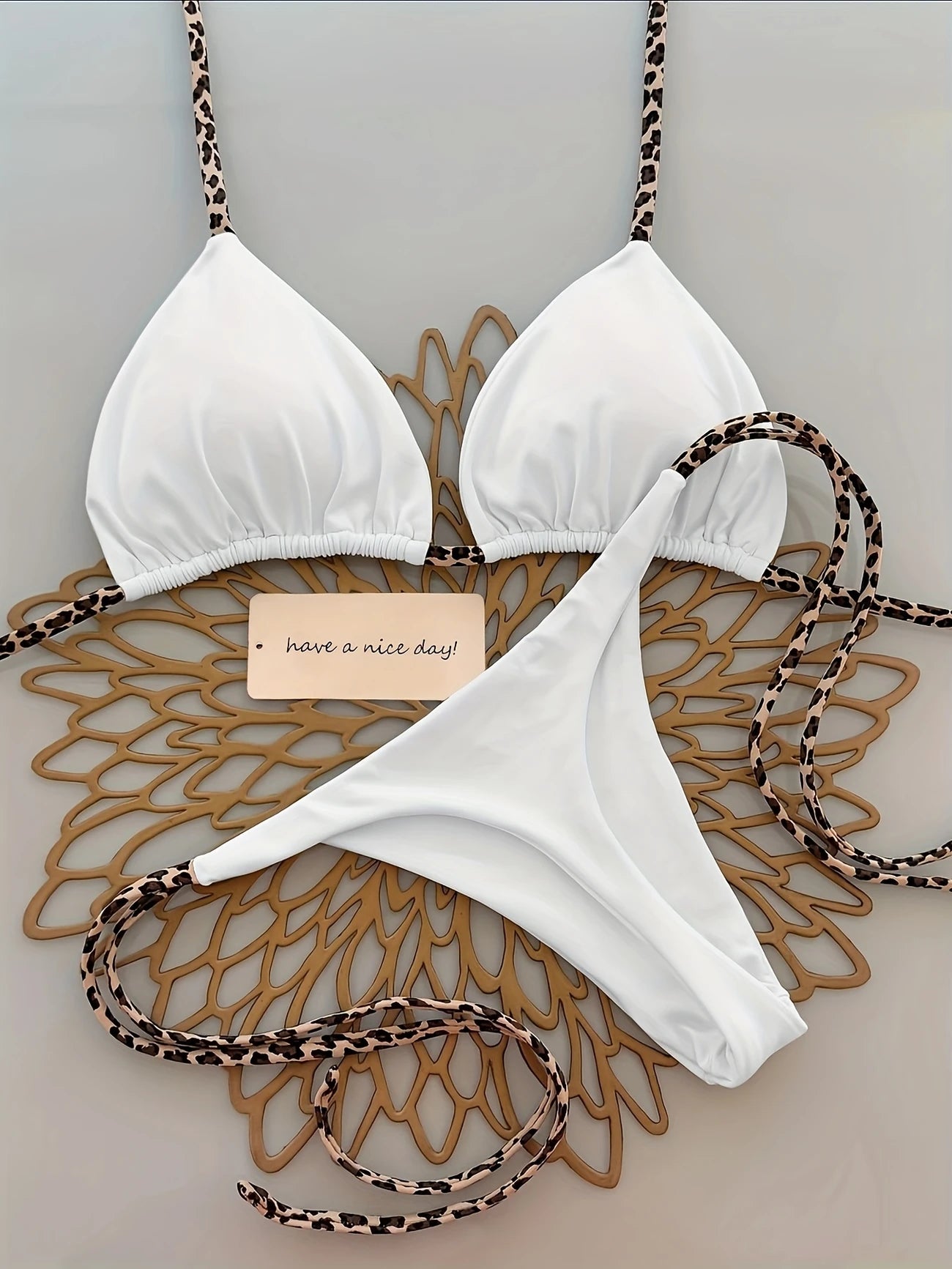 Haut de Bikini Femme Triangle – Bretelles Léopard à Nouer, Look Sauvage et Raffiné