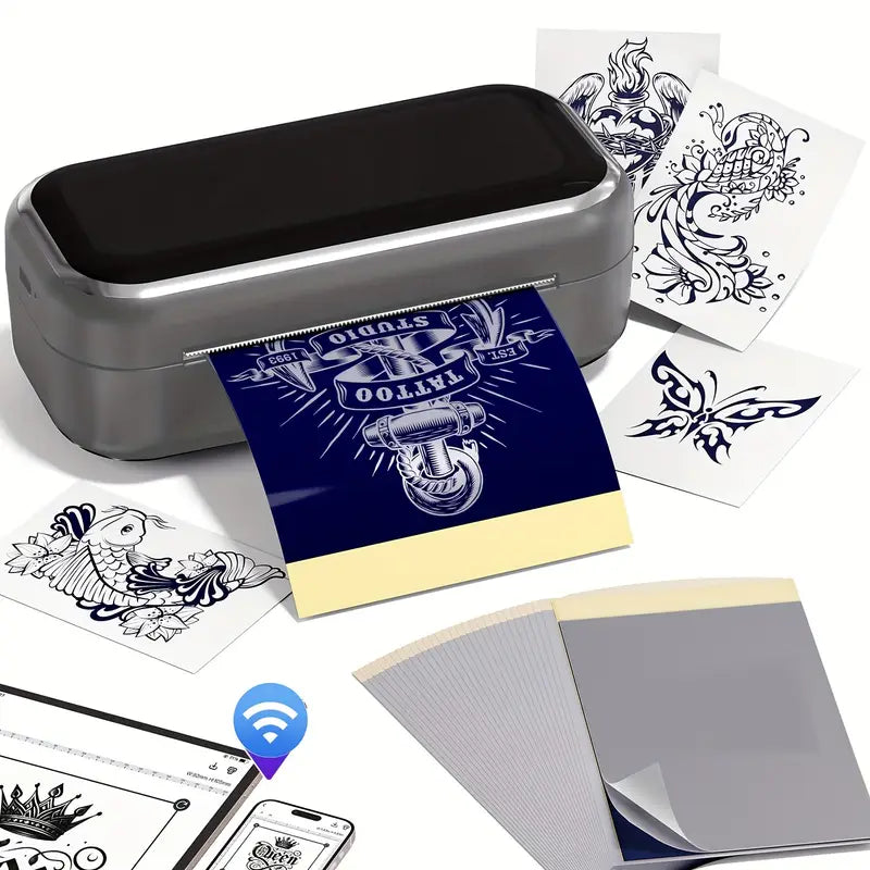 Imprimante Thermique pour Tatouage – Machine de Transfert Sans Fil WiFi | Compatible iOS/Android, Idéal pour Stencils & Tracés Pro – Feuilles Incluses