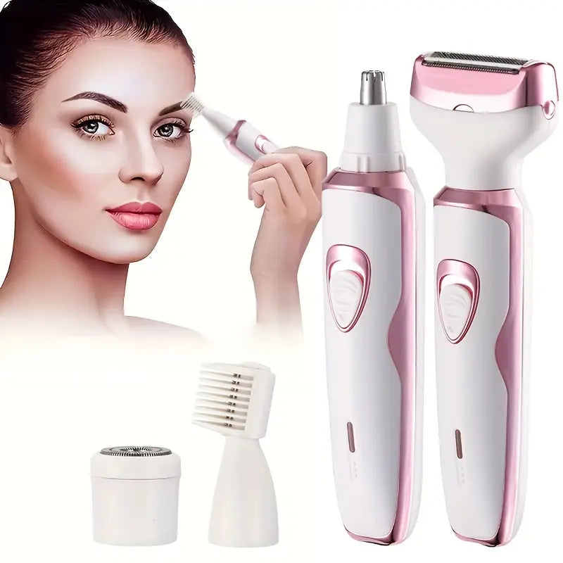 Kit Épilateur Électrique 4-en-1 Femme – Rasoir Visage, Corps, Nez et Sourcils, Appareil Beauté Rechargeable Sans Douleur