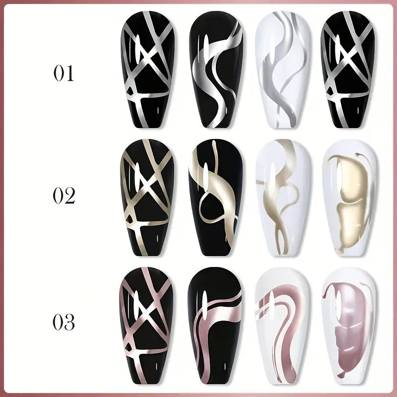 Ensemble 3 pièces Gels Liner Métalliques LILY'CUTE – Nail Art Chrome Argent, Or et Rose | Vernis à Ongles UV/LED 5ml