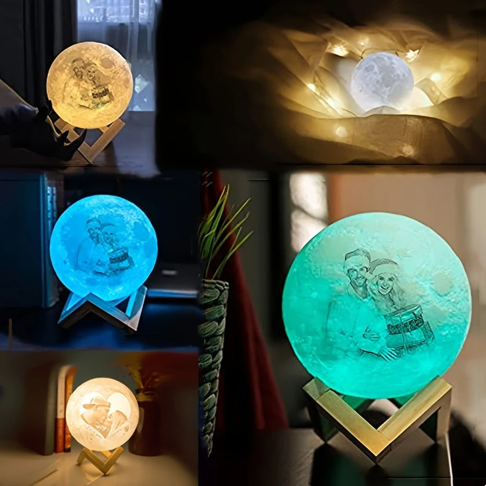 Lampe lune personnalisée avec photo gravée – Cadeau romantique et lumineux pour couple ou mariage
