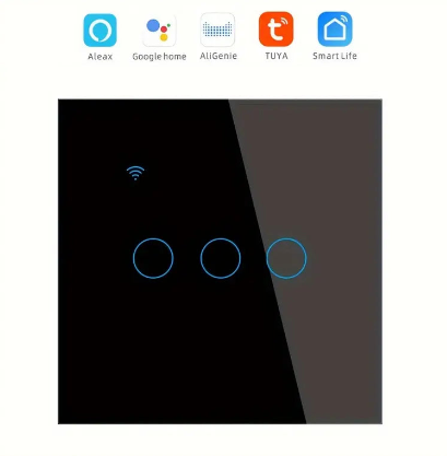 Interrupteur Tactile Wi-Fi Intelligent 2/3 Boutons – Verre Trempé Noir ou Blanc, Compatible Alexa, Google Home, TUYA