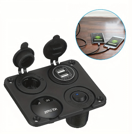 Panneau Prise Allume-Cigare USB avec Voltmètre – Double Port 5V 2.1A, Idéal Voiture, Bateau, Camping-Car