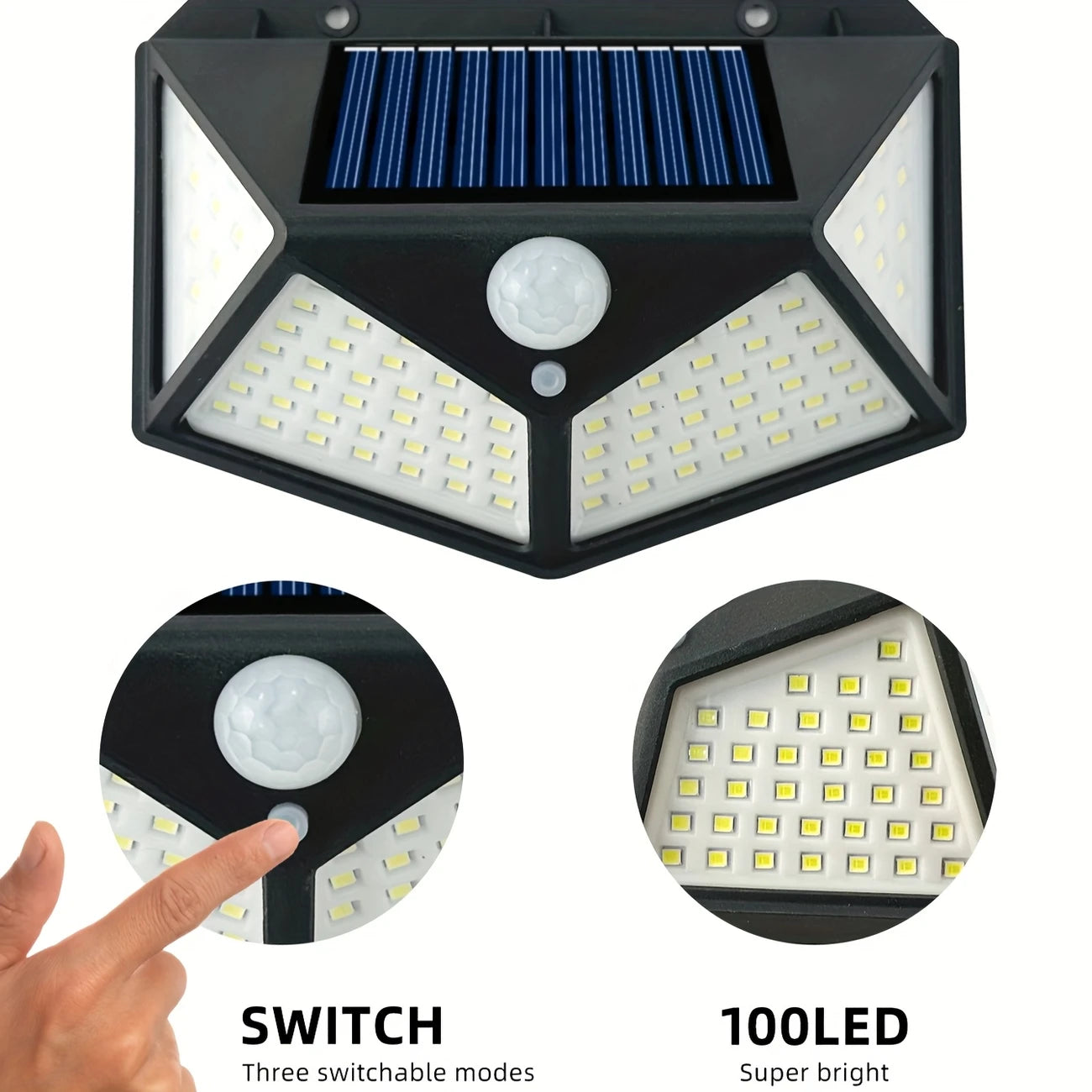 Lampe Solaire Extérieure 100 LED – Détecteur de Mouvement & 1/3 Modes d’Éclairage