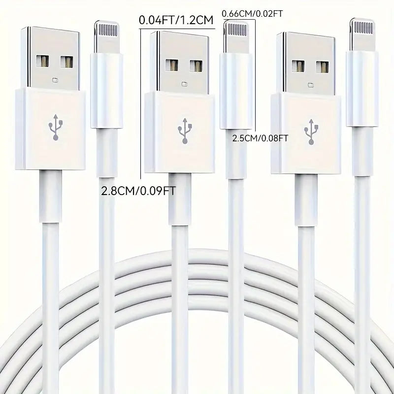 Lot de 3 Câbles Lightning USB – Charge Rapide iPhone/iPad – Longueur Standard et Connecteurs Renforcés