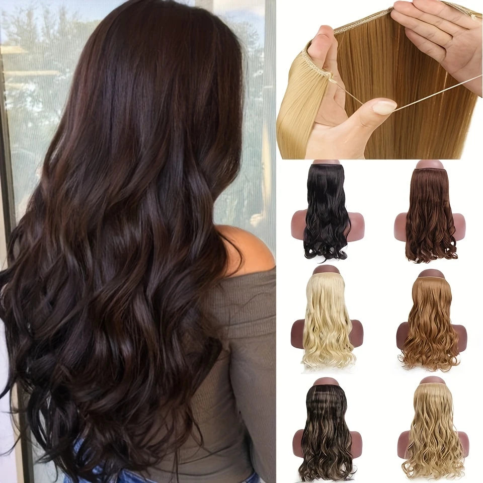 Extension de Cheveux Ondulée – Demi-Perruque Naturelle à Enfiler pour Longueur et Volume Instantané