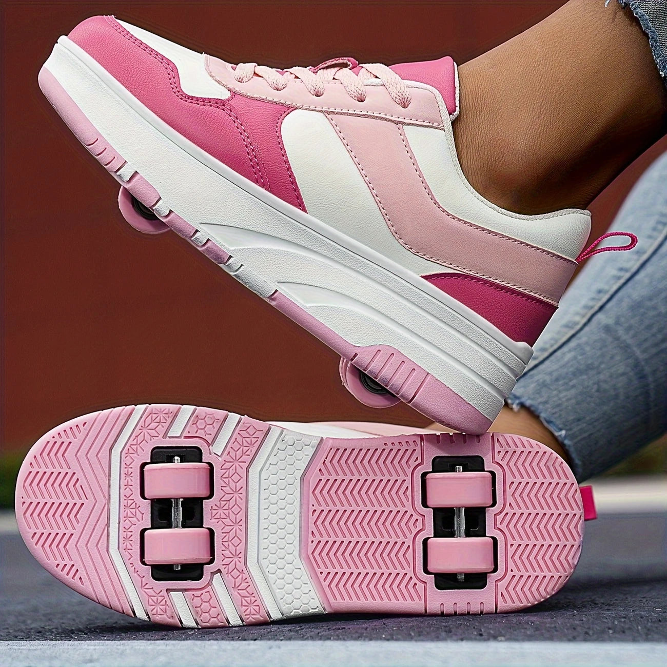 Chaussures à Roulettes Enfant – Baskets à Roues Rétractables Rose et Noir, Sport, Glisse et Fun au Quotidien