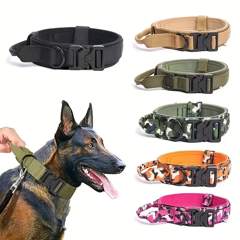 Collier Tactique Réglable pour Chien – Résistant avec Poignée de Contrôle et Boucle Sécurisée, Disponible en Plusieurs Couleurs