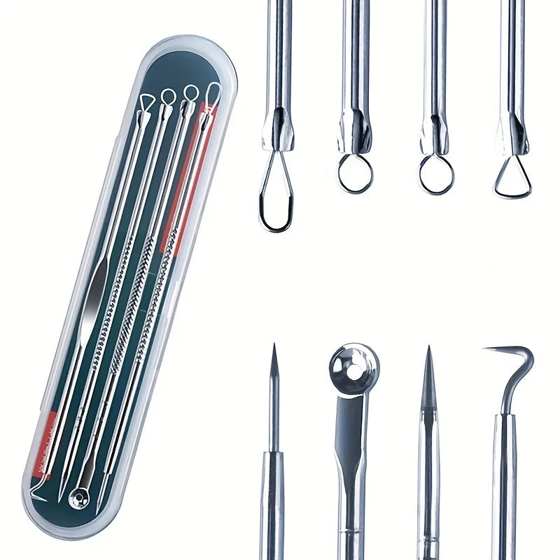 Kit Extracteur de Comédons Professionnel Inox – 4 Outils Anti-Acné pour Soins du Visage avec Boîte de Rangement