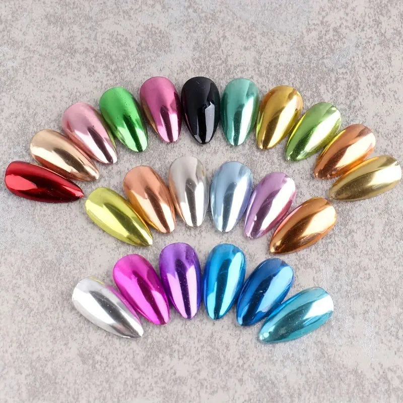 Vernis en Poudre Effet Chrome Miroir – 24 Couleurs Éclatantes pour Ongles Nail Art, Manucure Brillante et Longue Tenue