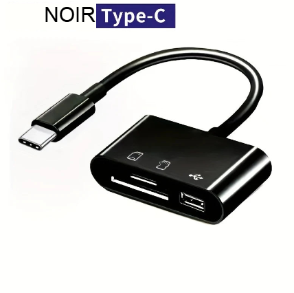 Adaptateur USB-C avec Lecteur de Carte SD/TF et Port USB – Hub Compact pour Smartphones, Tablettes et PC