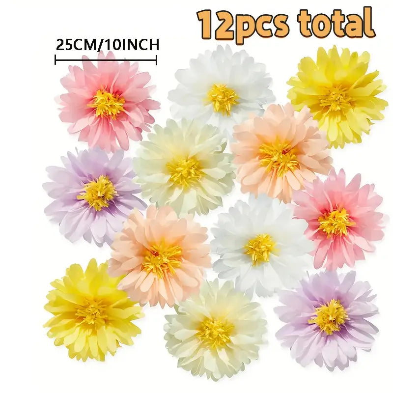 Lot de 12 Fleurs Murales en Papier – Décorations Colorées de 25 cm pour Salle de Classe ou Fête à Thème