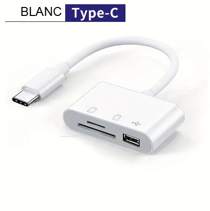Adaptateur USB-C avec Lecteur de Carte SD/TF et Port USB – Hub Compact pour Smartphones, Tablettes et PC