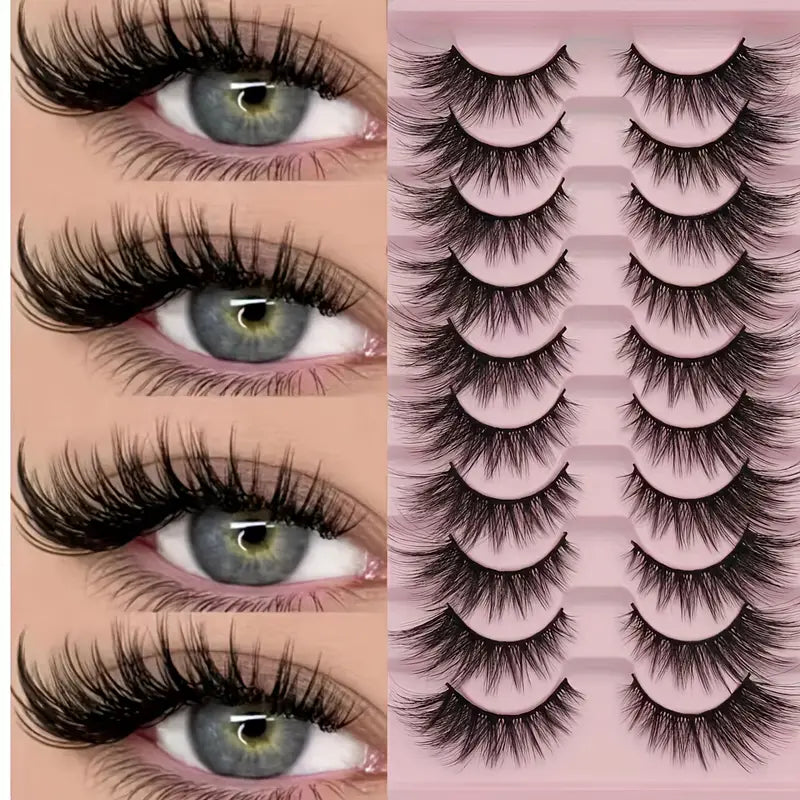 Faux Cils Volumineux Effet 3D – Lot de 10 Paires Réutilisables pour un Regard Intense et Séduisant