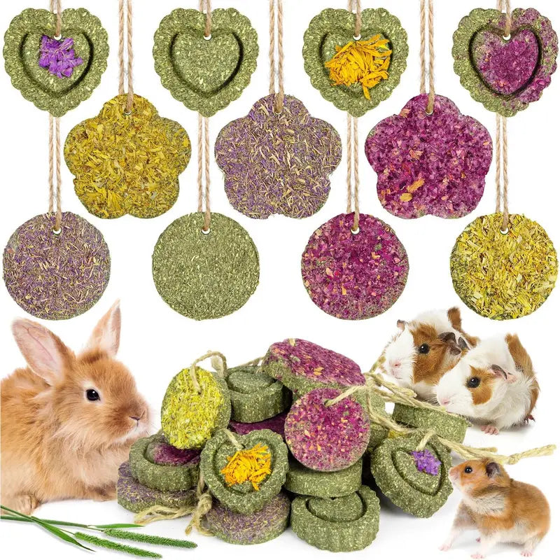 Friandises Suspendues Naturelles pour Lapins, Cochons d’Inde et Hamsters – Mélange de Fleurs Séchées, 12 Pièces
